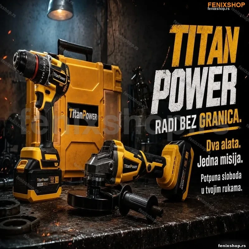TitanPower Set: Aku Brusilica + Šrafilica/Bušilica sa Čekićem (188V) TitanPower Set: Aku Brusilica + Šrafilica/Bušilica sa Čekićem (188V)