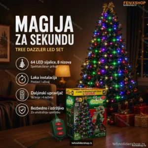 Tree Dazzler Novogodišnje Sijalice za Jelku – 64 LED, 8 Nizova