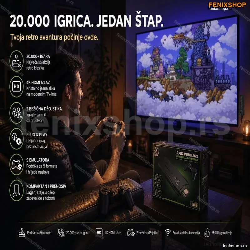 TV Game Stick Retro Konzola sa 20.000 Igrica i 2 Bežična Džojstika TV Game Stick Retro Konzola sa 20.000 Igrica i 2 Bežična Džojstika