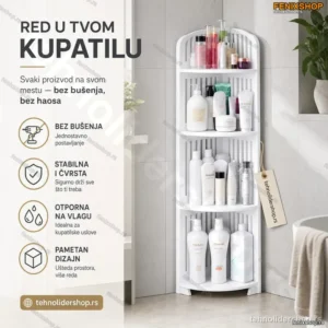 Ugaona kupatilska polica – organizacija bez bušenja