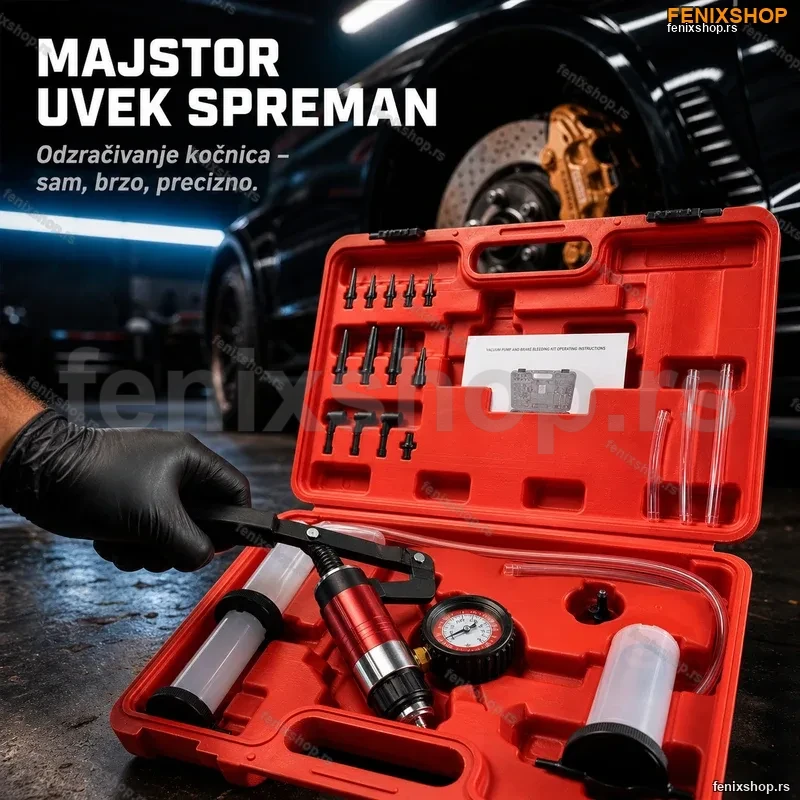 Vakum Pumpa sa Manometrom – Odzračivanje Kočnica i Test Vakuuma (1–3 bara) Vakum Pumpa sa Manometrom – Odzračivanje Kočnica i Test Vakuuma (1–3 bara)