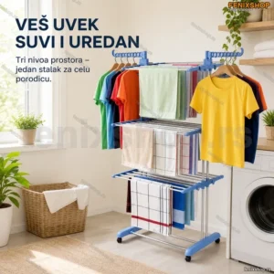 Velika Sušilica za Veš na 3 Nivoa – Sklopivi Stalak sa Točkovima