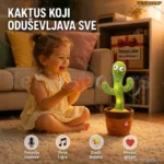 Veseli plišani kaktus koji peva, igra i svetli
