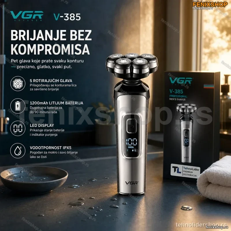 VGR V-385 5D Električni Brijač – 5 Rotirajućih Glava, IPX5, 150 min VGR V-385 5D Električni Brijač – 5 Rotirajućih Glava, IPX5, 150 min