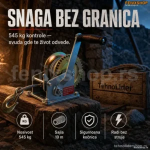 Vitlo sa Sajlom Čekrk 545 kg – Ručno Vitlo za Dizanje i Povlačenje