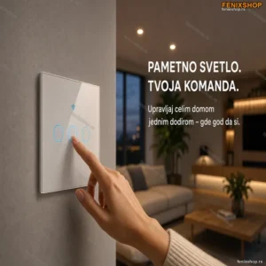 WiFi Pametni Ugradni Prekidač za Svetlo – 3 Tastera, Stakleni Panel