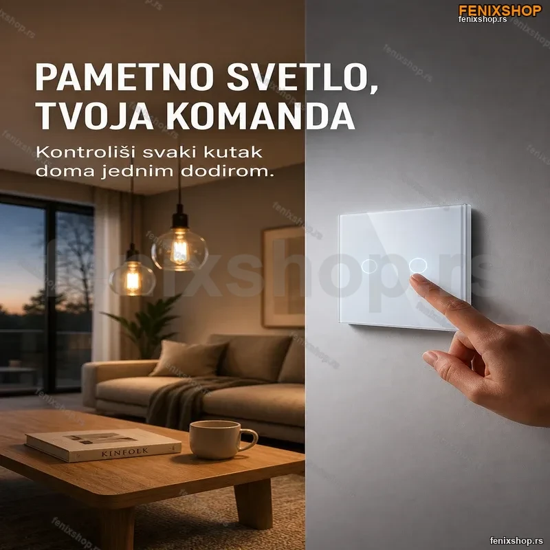 WiFi Pametni Ugradni Prekidač za Svetlo sa 2 Tastera | Kaljeno Staklo WiFi Pametni Ugradni Prekidač za Svetlo sa 2 Tastera | Kaljeno Staklo