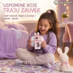 Dečji fotoaparat sa štampačem i motivom zeke — roze