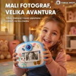 Plavi dečji fotoaparat sa štampačem i IPS ekranom — motiv zeke
