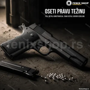 Airsoft replika Kolt 1911 — metalna, crne korice drške