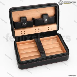 Cohiba Putni Kožni Humidor za Cigare – Crni, Sa Španskom Kedrovinom