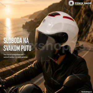 Kaciga za motor i skuter bela – foto-grej vizir