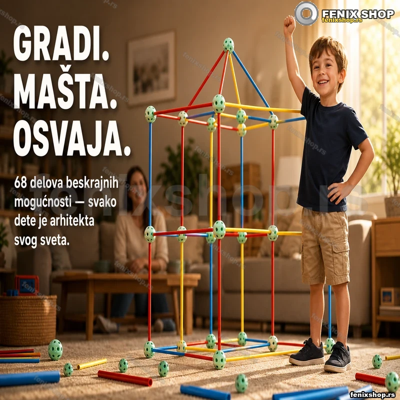 Konstruktivni set 68 delova — kocke i štapovi za gradnju Konstruktivni set 68 delova — kocke i štapovi za gradnju