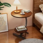 Okrugli pomoćni stočić sa dva nivoa — braon mermer 62×40×30 cm