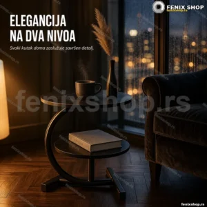 Okrugli pomoćni stočić sa dva nivoa — crni mermer 62×40×30 cm