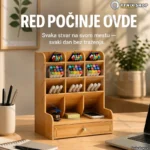 Organizator za radni sto od drveta sa 9 pregrada i fiokom
