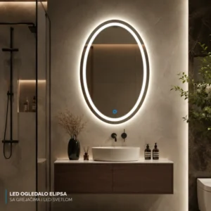 Ovalno LED ogledalo sa grejačem protiv magle 50×70 cm