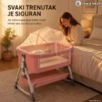 Roza prenosivi krevetac za bebe 6u1 sa točkovima
