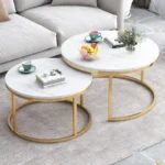 Set dva klub stola beli mermer sa zlatnim nogama INSTYLE