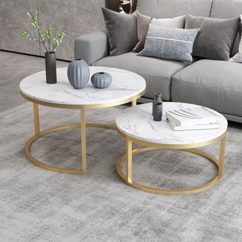 Set dva klub stola beli mermer sa zlatnim nogama INSTYLE beli klub sto - u upotrebi