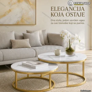 Set dva klub stola beli mermer sa zlatnim nogama INSTYLE