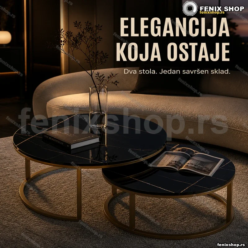 Set dva klub stola crni mermer sa zlatnim nogama INSTYLE Set dva klub stola crni mermer sa zlatnim nogama INSTYLE