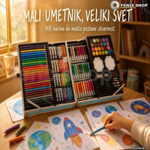 Umetnički set u koferu za decu — 145 delova pribora