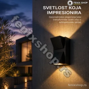 Crna spoljna zidna lampa od ABS plastike sa kaljenim staklom