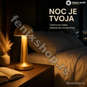 Auraglow punjiva stona lampa pečurka 23,5 cm — bruseni mesing