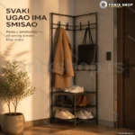 Metalni ugaoni cipelarnik sa čivilukom 45x45x180 cm — crni