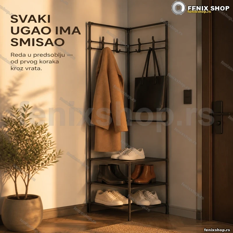Metalni ugaoni cipelarnik sa čivilukom 45x45x180 cm — crni Metalni ugaoni cipelarnik sa čivilukom 45x45x180 cm — crni
