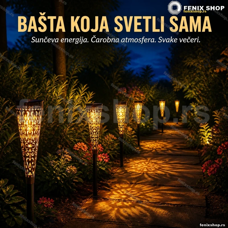Bastenske solarne baklje sa ornamentom — 44 cm, zamenljiva baterija Bastenske solarne baklje sa ornamentom — 44 cm, zamenljiva baterija