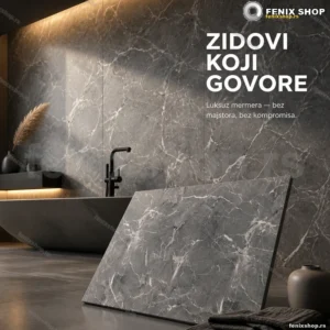 PVC ploče tamnosivi mermer 60x60 cm, 12 kom — samolepljive