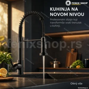 Crna jednoručna kuhinjska slavina sa oprugom i dve lule
