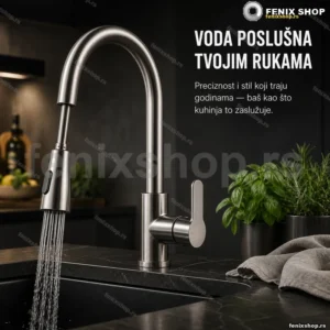 Jednoručna inox slavina za kuhinju sa izvlačivom tuš glavom