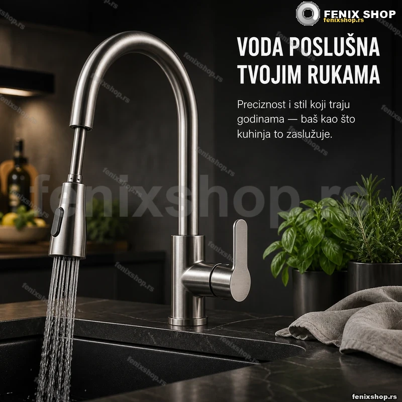 Jednoručna inox slavina za kuhinju sa izvlačivom tuš glavom Jednoručna inox slavina za kuhinju sa izvlačivom tuš glavom