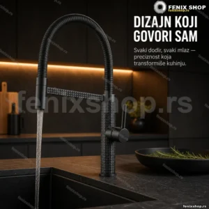 Jednoručna kuhinjska crna slavina sa fleksibilnom lulom 48 cm