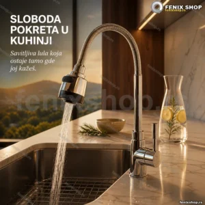 Hromirana kuhinjska slavina sa gibljivom savitljivom lulom