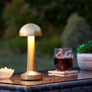 Auraglow punjiva stona lampa pečurka 23,5 cm — bruseni mesing