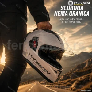 Bela integralna moto kaciga YOSON GS Energy sa duplim vizirom