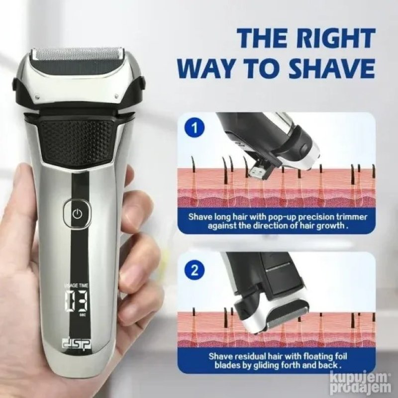 DSP 60132 brijač sa plutajućim glavama — USB punjenje, 100 min DSP 60132 brijač - u upotrebi