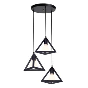 iDEGU crni zičani luster sa 3 trougaona abažura E27 25 cm