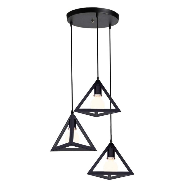 iDEGU crni zičani luster sa 3 trougaona abažura E27 25 cm trougaoni luster - prednja strana