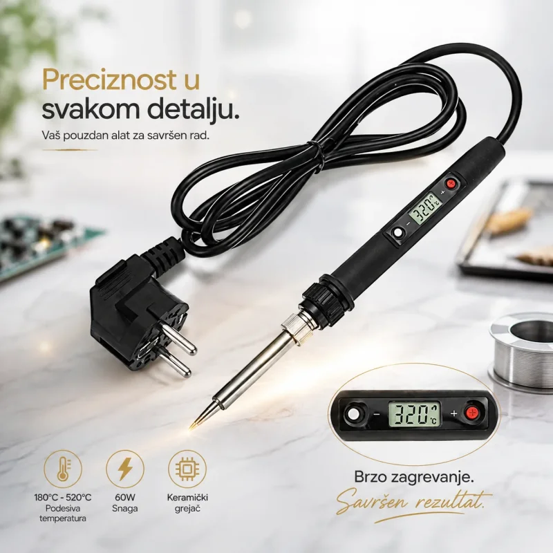 Lemilica digitalna 60W sa LCD displejem i podesivom temperaturom digitalna lemilica 60W - prednja strana