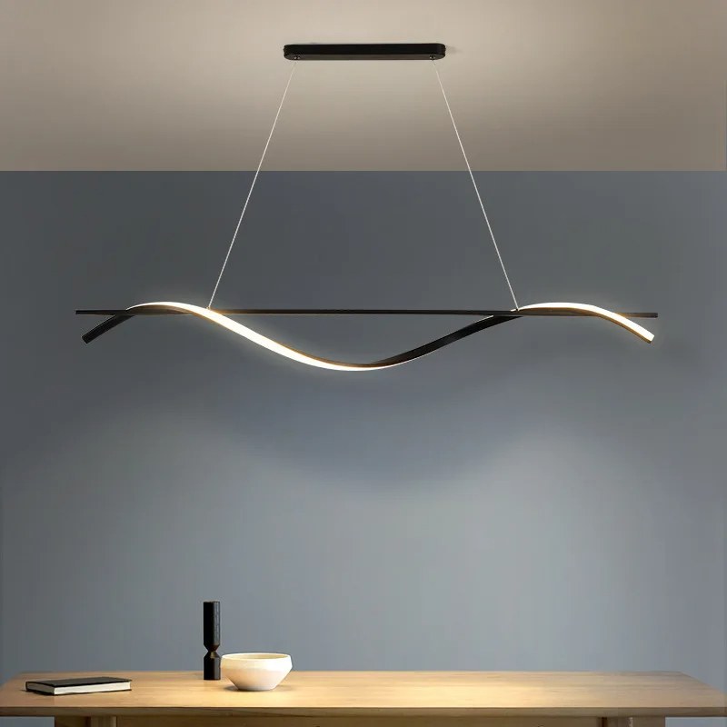 Linijski LED luster talasasti crni 100 cm — NMLights Worth crni linijski luster - prednja strana