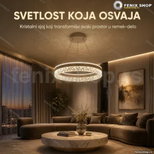 Prsten luster sa kristalnim elementima PZE-D0297, prečnik 50 cm, LED, daljinski