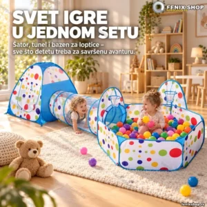3u1 Šator + Tunel + Bazen za Loptice – PLAVI