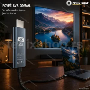 USB-C na HDMI kabl za telefon, tablet i laptop — 4K UHD prikaz