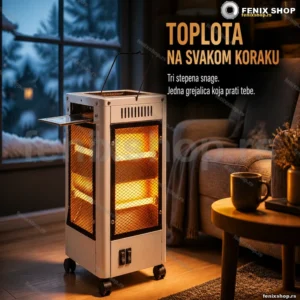 Kvarcni grejač 2000 W sa tri cevi, točkićima i ručkom
