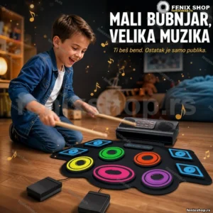 Električni bubnjevi za decu sa savitljivom podlogom, 9 pedova i pedalama